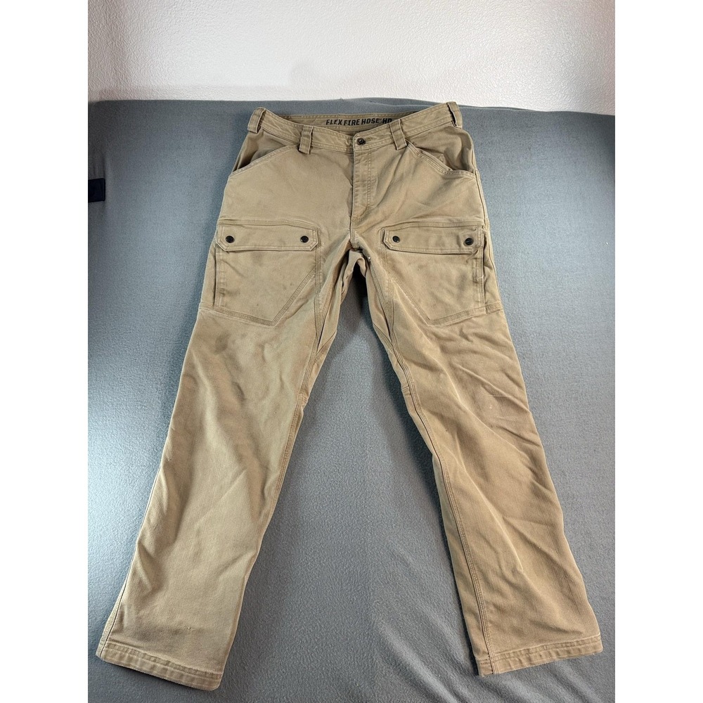 Duluth Trading Co Flex Fire Hose Pants Mens 36x32 Beige Relaxed Fit Cargo